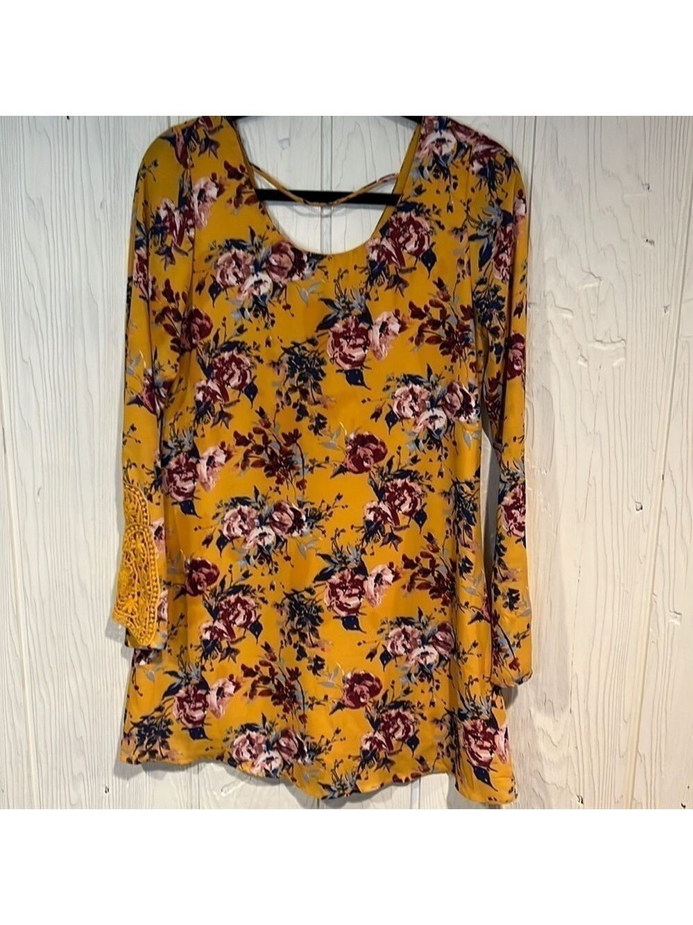 Speechless Mini Dress or Tunic Bell Sleeves Crochet Small